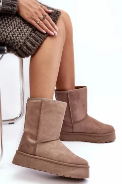 Śniegowce Damskie></noscript>Boto Damskie Śniegowce Ocieplone Futerkiem Ciemnobeżowe Abrams Beżowy