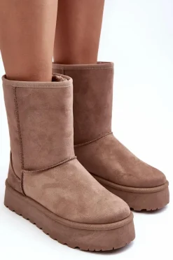 Śniegowce Damskie></noscript>Boto Damskie Śniegowce Ocieplone Futerkiem Ciemnobeżowe Abrams Beżowy