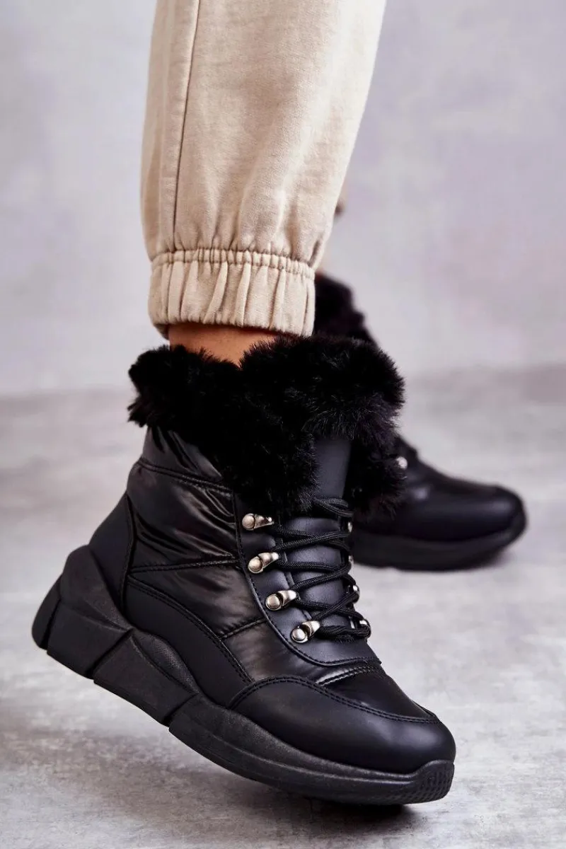 Śniegowce Damskie>Evento Damskie Śniegowce Sznurowane Czarne Anna