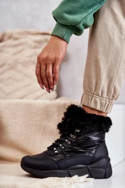 Śniegowce Damskie>Evento Damskie Śniegowce Sznurowane Czarne Anna