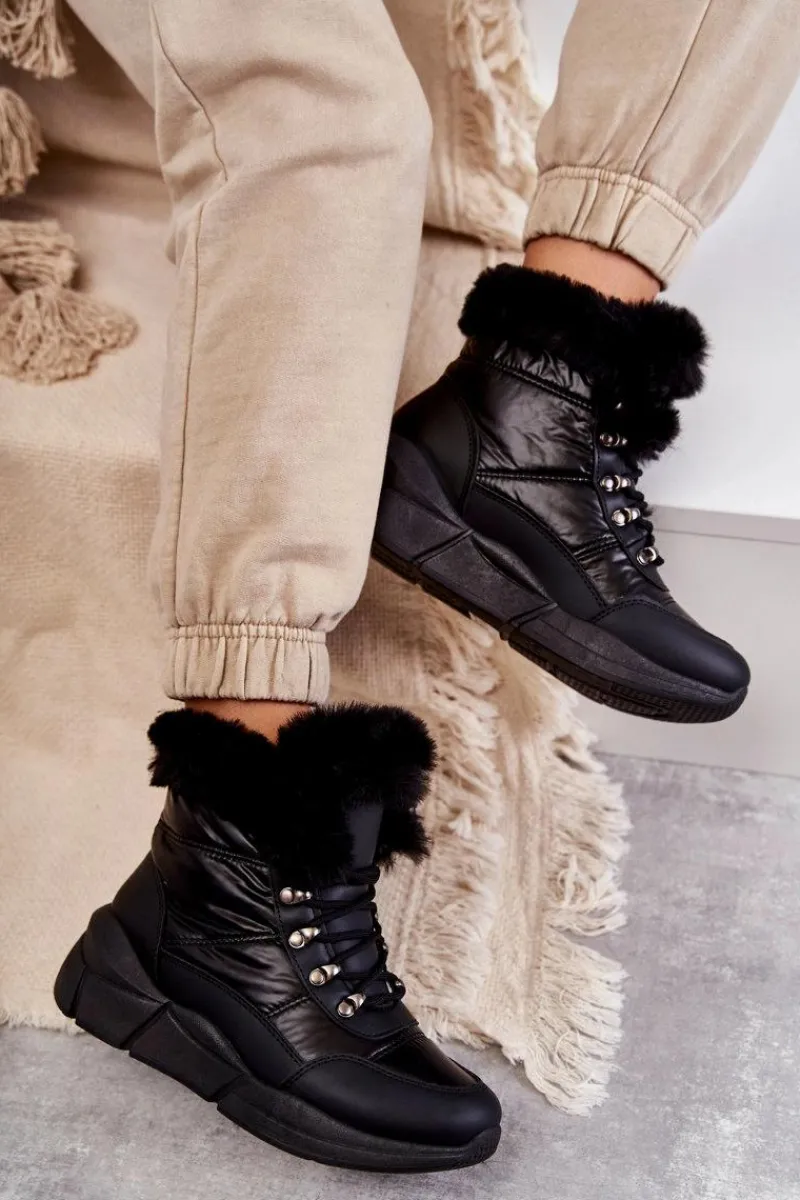 Śniegowce Damskie>Evento Damskie Śniegowce Sznurowane Czarne Anna