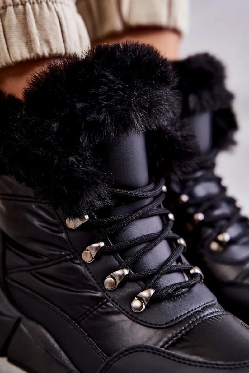 Śniegowce Damskie>Evento Damskie Śniegowce Sznurowane Czarne Anna