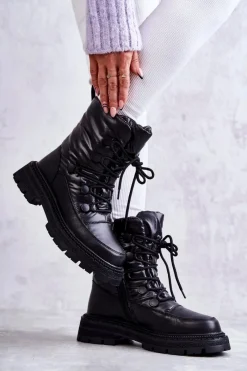 Clearance Damskie Śniegowce Sznurowane KK2N4017 Czarne Damskie Śniegowce Damskie