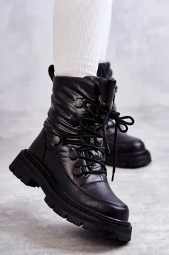 Clearance Damskie Śniegowce Sznurowane KK2N4017 Czarne Damskie Śniegowce Damskie