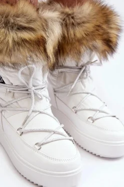 Śniegowce Damskie>Boto Damskie Śniegowce Sznurowane Białe Santero Biały