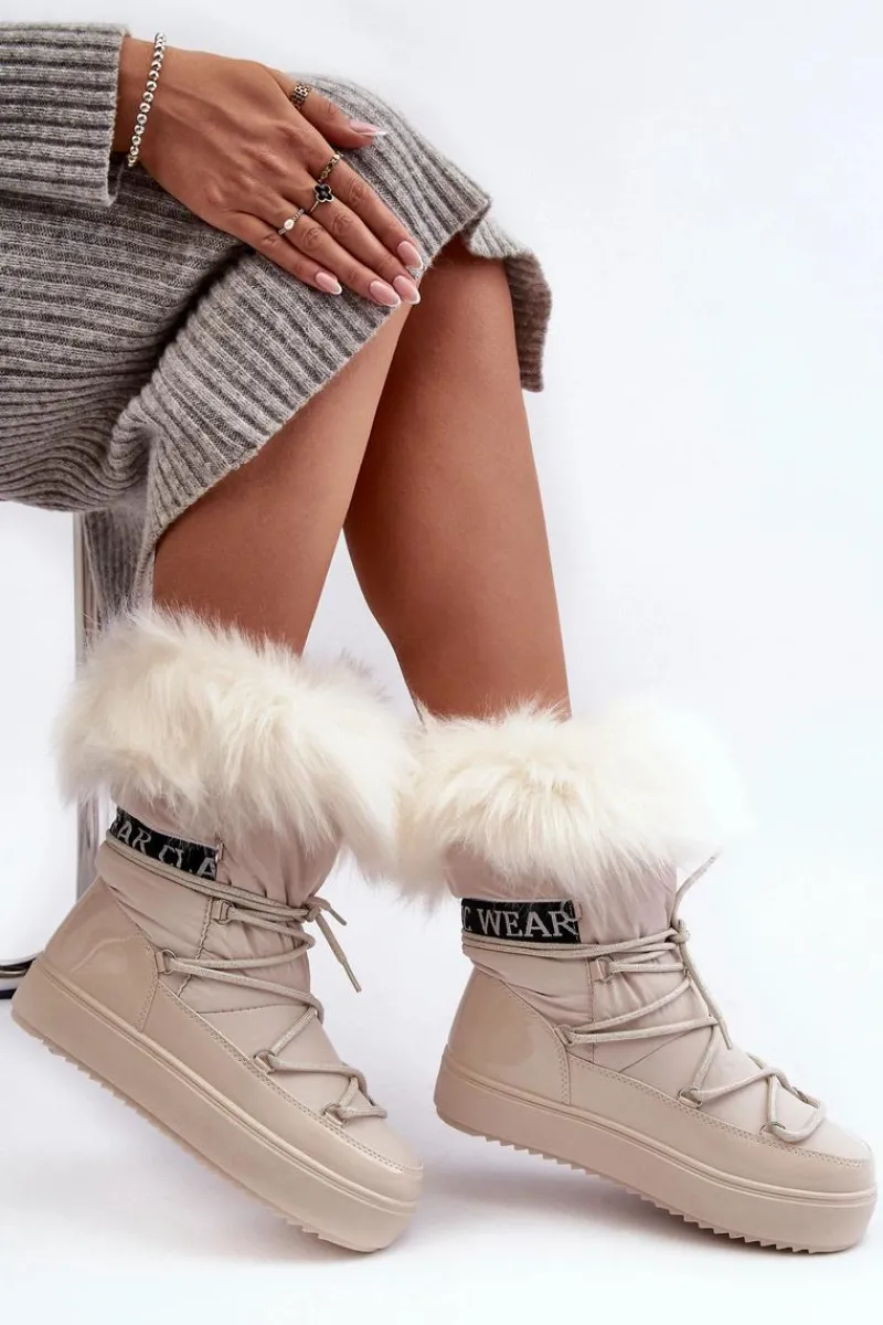 Discount Boto Damskie Śniegowce Sznurowane Jasnobeżowe Santero