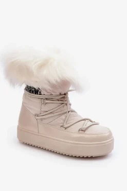 Discount Boto Damskie Śniegowce Sznurowane Jasnobeżowe Santero