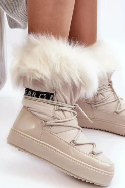 Discount Boto Damskie Śniegowce Sznurowane Jasnobeżowe Santero