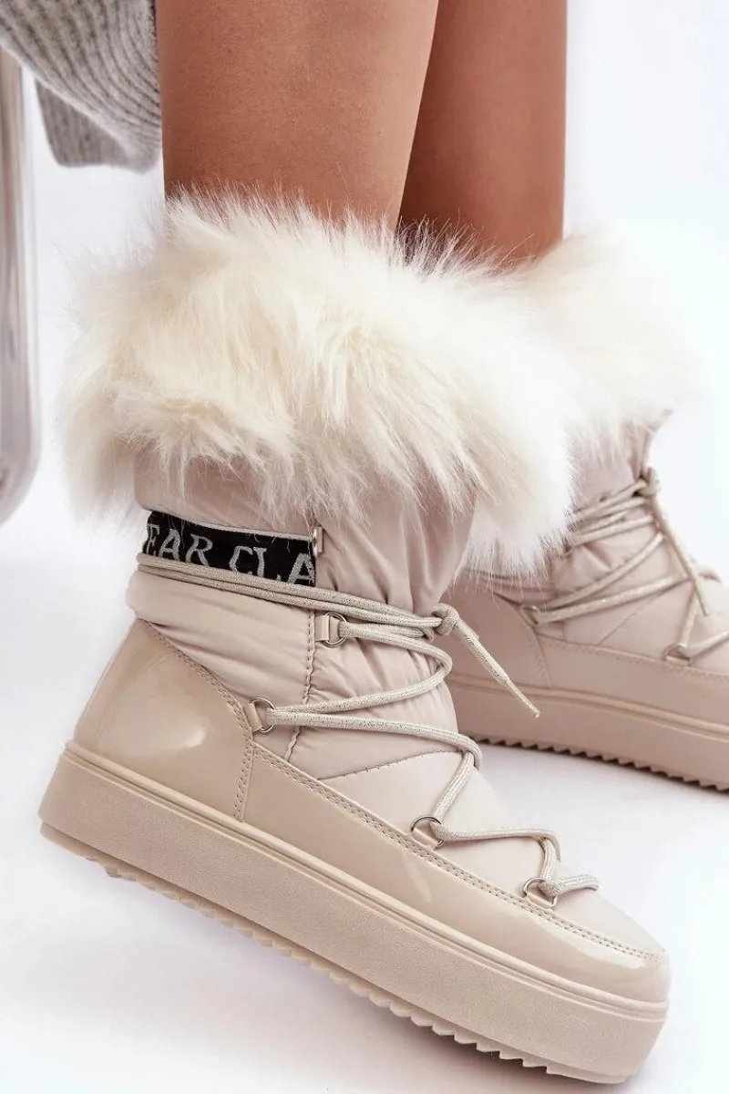 Discount Boto Damskie Śniegowce Sznurowane Jasnobeżowe Santero