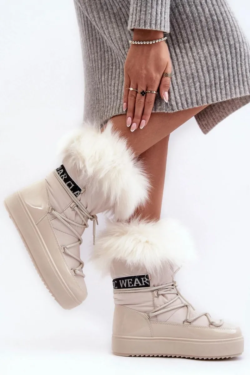 Discount Boto Damskie Śniegowce Sznurowane Jasnobeżowe Santero