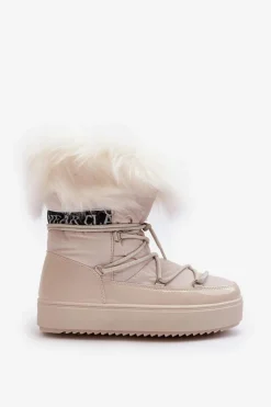 Discount Boto Damskie Śniegowce Sznurowane Jasnobeżowe Santero