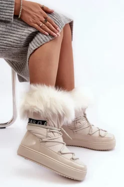 Discount Boto Damskie Śniegowce Sznurowane Jasnobeżowe Santero