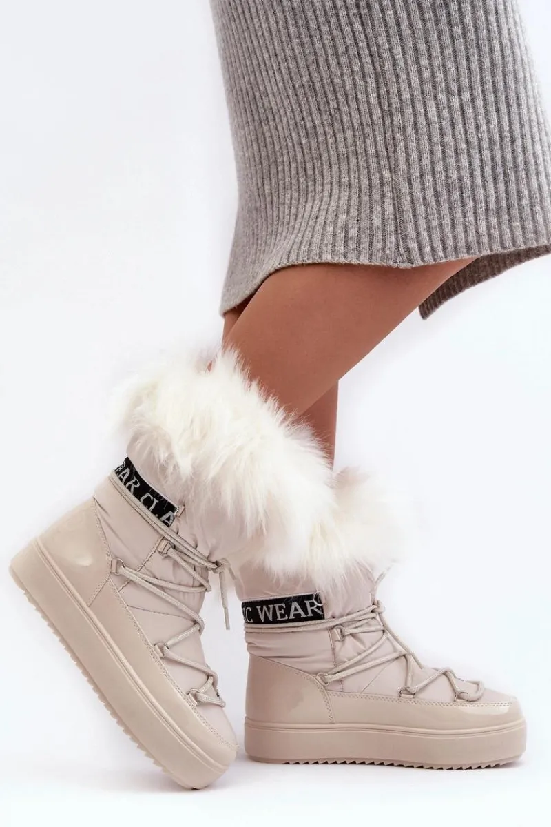 Discount Boto Damskie Śniegowce Sznurowane Jasnobeżowe Santero