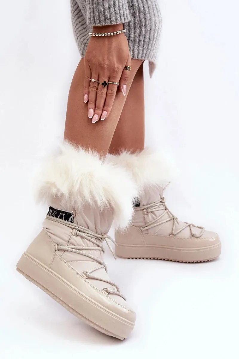 Discount Boto Damskie Śniegowce Sznurowane Jasnobeżowe Santero