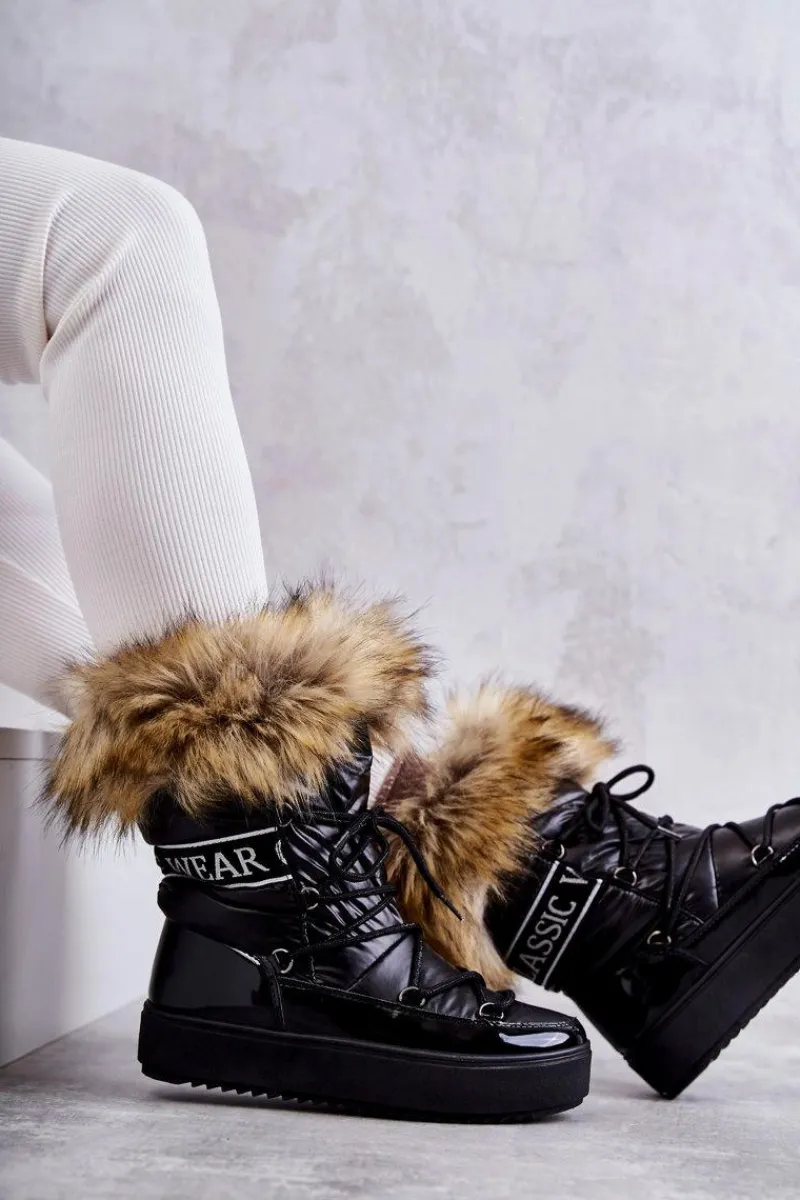 Śniegowce Damskie>Boto Damskie Śniegowce Sznurowane Czarne Santero Czarny