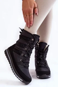 Śniegowce Damskie|Botki Płaskie>Boto Damskie Śniegowce Sznurowane Progress PROGJ-22-134 Czarne