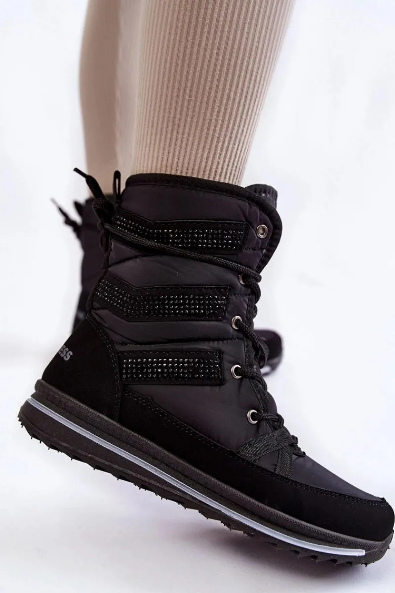 Śniegowce Damskie|Botki Płaskie>Boto Damskie Śniegowce Sznurowane Progress PROGJ-22-134 Czarne