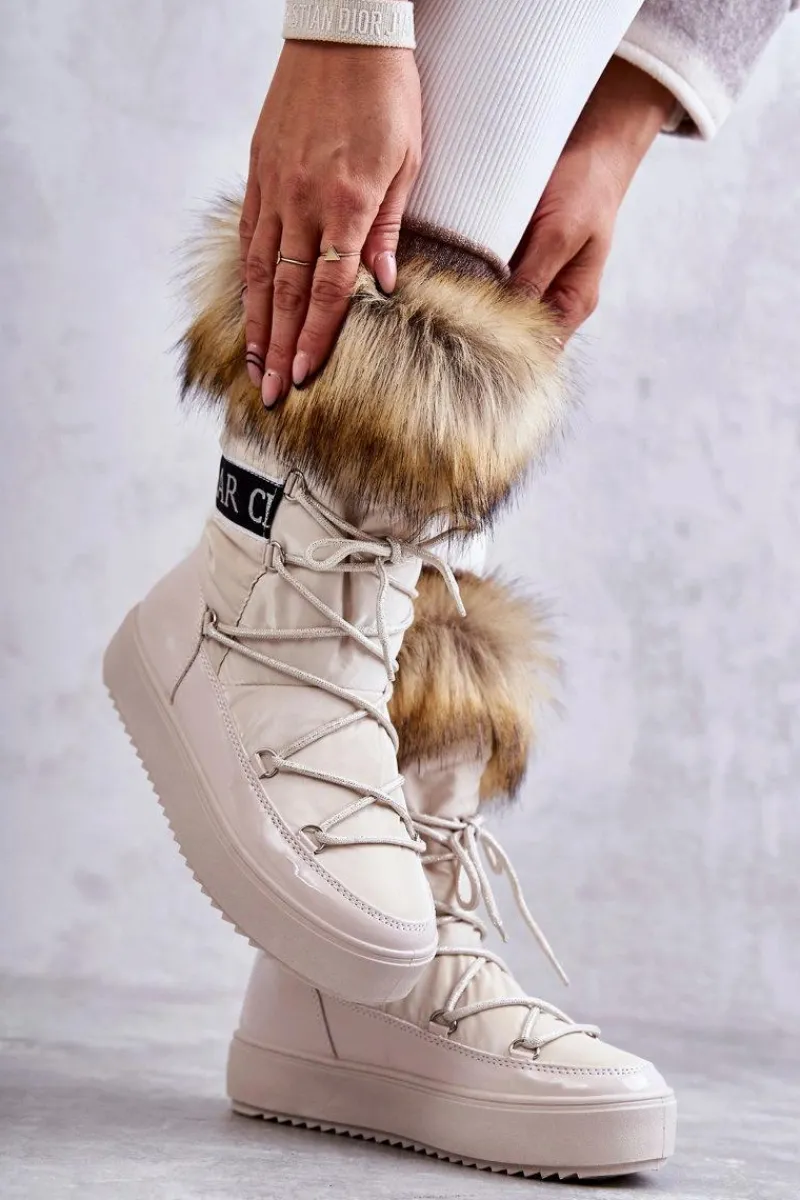 Śniegowce Damskie>Boto Damskie Śniegowce Sznurowane Beżowe Santero