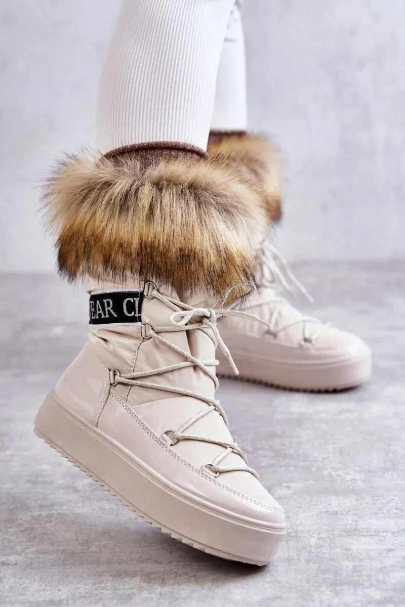 Śniegowce Damskie>Boto Damskie Śniegowce Sznurowane Beżowe Santero