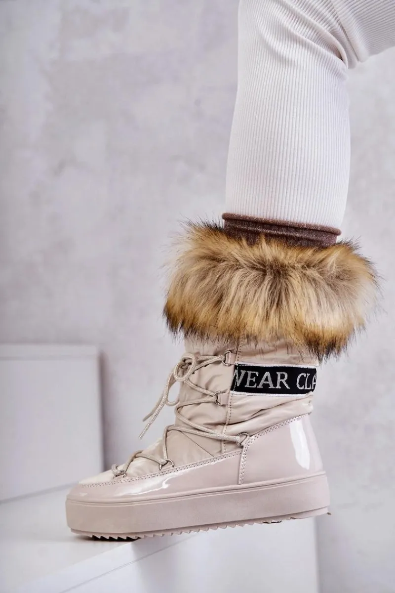 Śniegowce Damskie>Boto Damskie Śniegowce Sznurowane Beżowe Santero