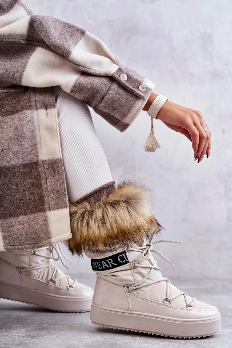 Śniegowce Damskie>Boto Damskie Śniegowce Sznurowane Beżowe Santero