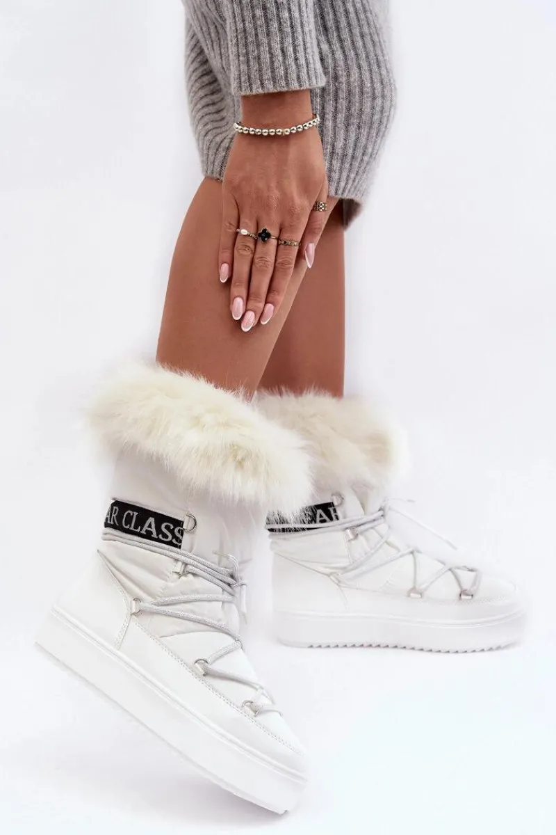 Śniegowce Damskie>Boto Damskie Śniegowce Sznurowane Białe Santero - Białe