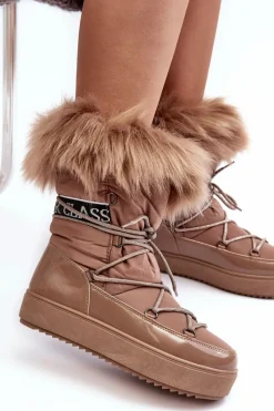 Discount Boto Damskie Śniegowce Sznurowane Ciemnobeżowe Santero Beżowy