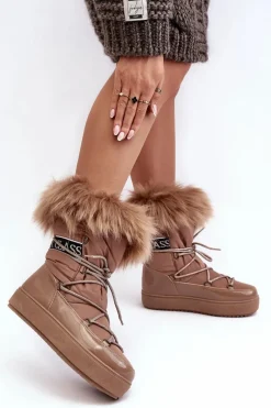 Discount Boto Damskie Śniegowce Sznurowane Ciemnobeżowe Santero Beżowy