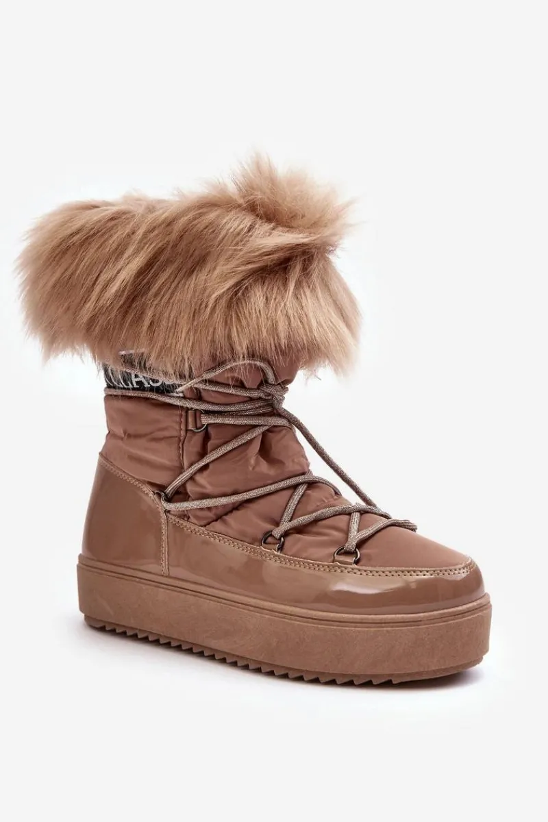 Discount Boto Damskie Śniegowce Sznurowane Ciemnobeżowe Santero Beżowy