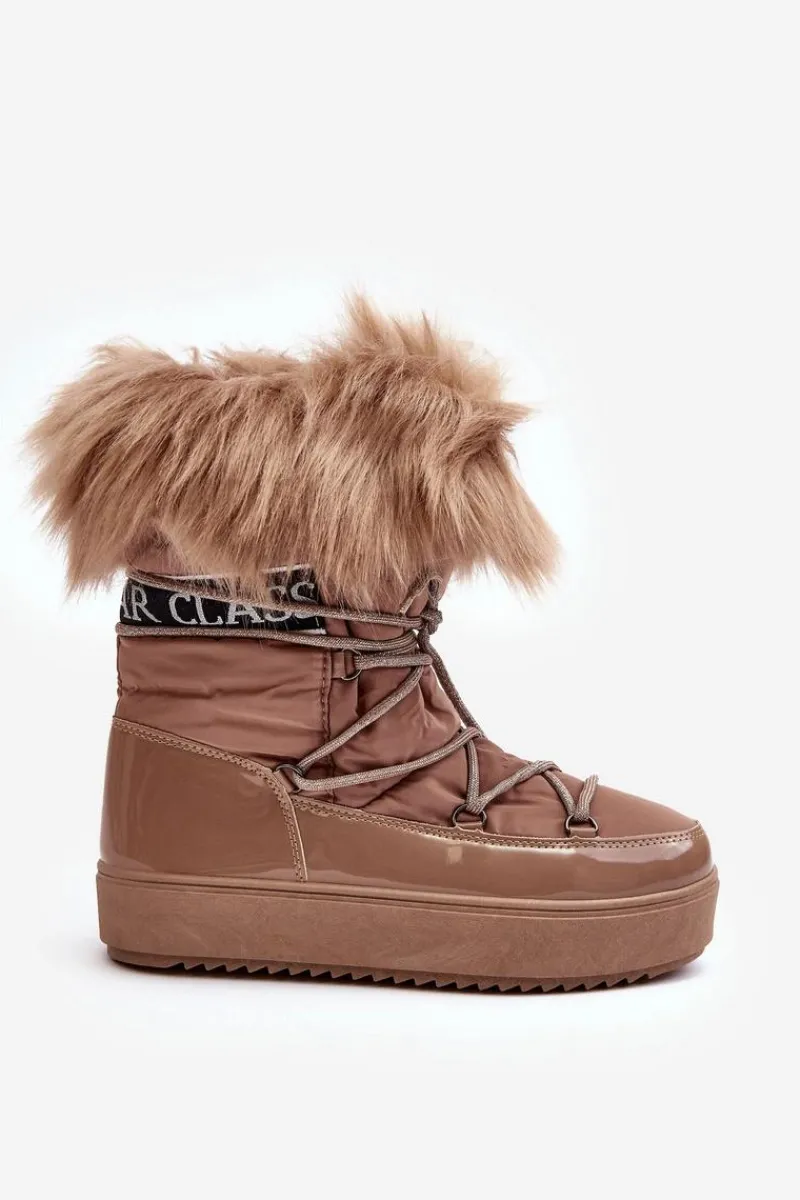 Discount Boto Damskie Śniegowce Sznurowane Ciemnobeżowe Santero Beżowy