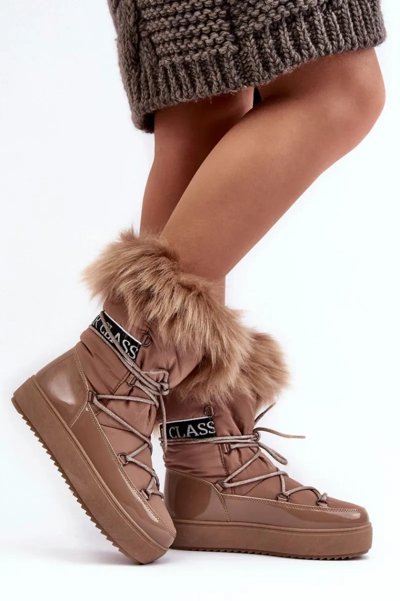 Discount Boto Damskie Śniegowce Sznurowane Ciemnobeżowe Santero Beżowy