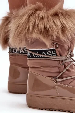 Discount Boto Damskie Śniegowce Sznurowane Ciemnobeżowe Santero Beżowy