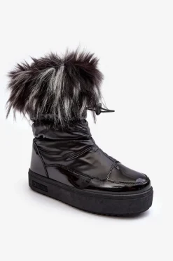 Śniegowce Damskie>Big Star Shoes Damskie Śniegowce Z Futerkiem Czarne Big Star MM274379 Czarny