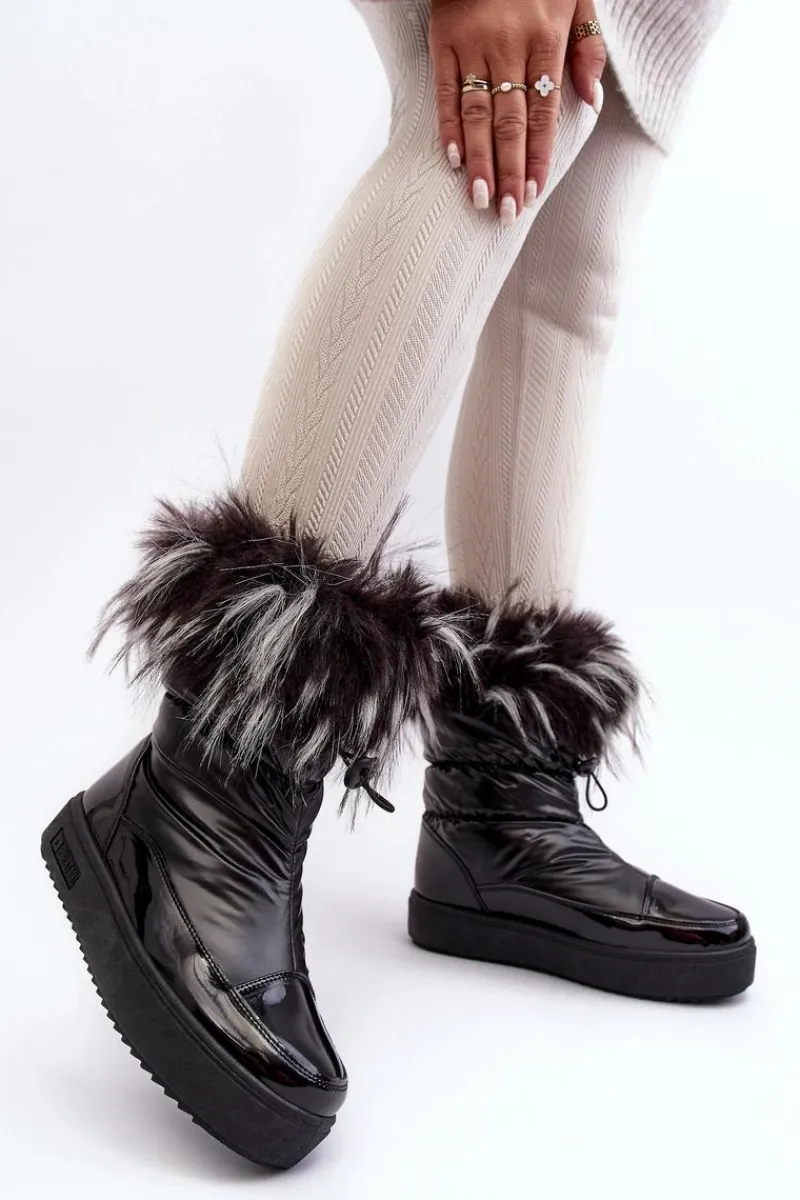 Śniegowce Damskie>Big Star Shoes Damskie Śniegowce Z Futerkiem Czarne Big Star MM274379 Czarny