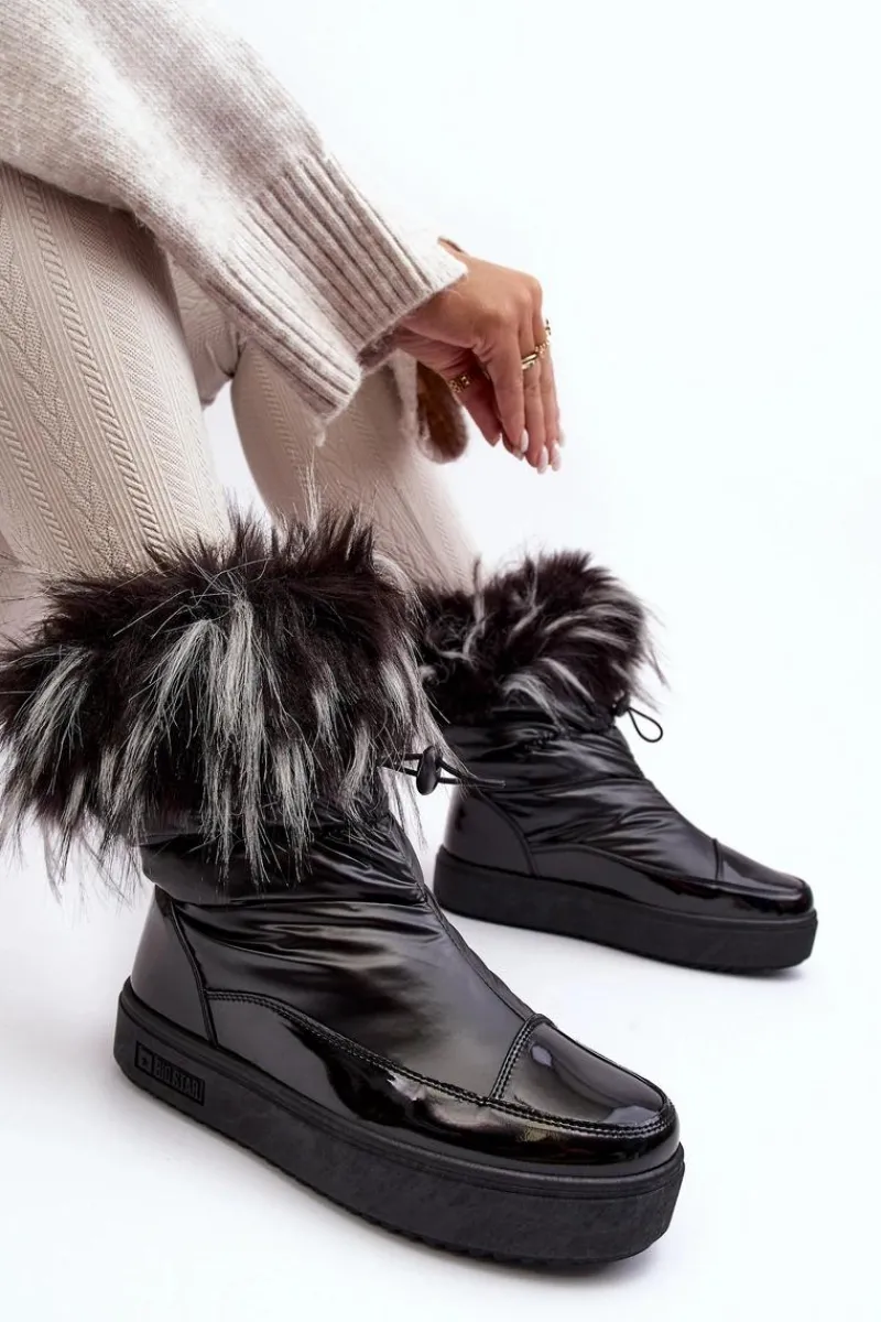 Śniegowce Damskie>Big Star Shoes Damskie Śniegowce Z Futerkiem Czarne Big Star MM274379 Czarny