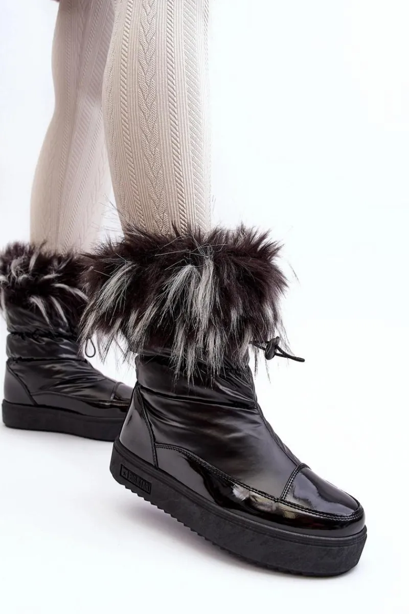 Śniegowce Damskie>Big Star Shoes Damskie Śniegowce Z Futerkiem Czarne Big Star MM274379 Czarny