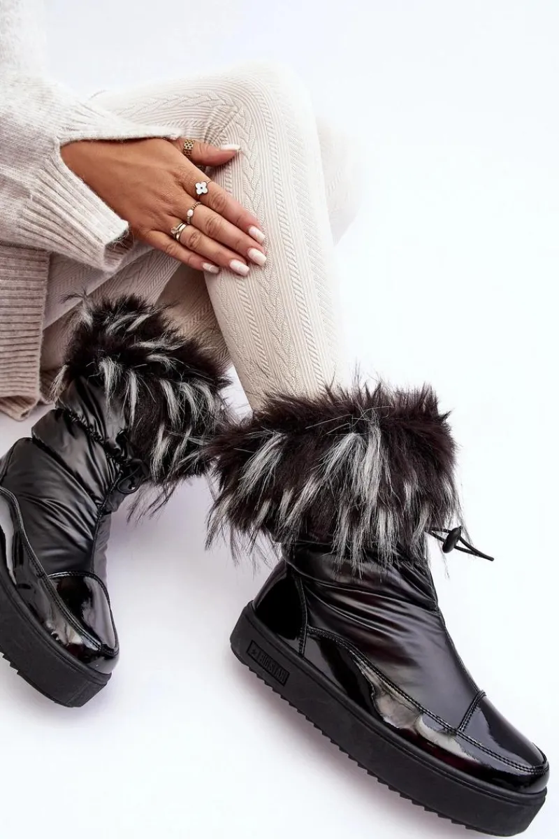 Śniegowce Damskie>Big Star Shoes Damskie Śniegowce Z Futerkiem Czarne Big Star MM274379 Czarny