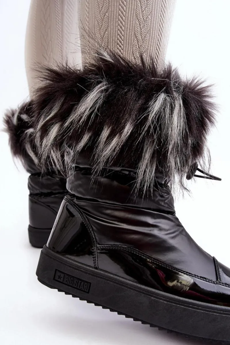 Śniegowce Damskie>Big Star Shoes Damskie Śniegowce Z Futerkiem Czarne Big Star MM274379 Czarny