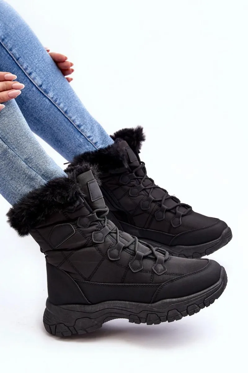 Discount Evento Damskie Śniegowce Z Futerkiem Na Suwak Czarne Vittora