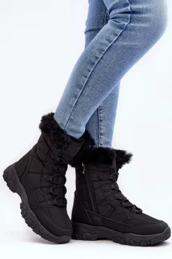 Discount Evento Damskie Śniegowce Z Futerkiem Na Suwak Czarne Vittora