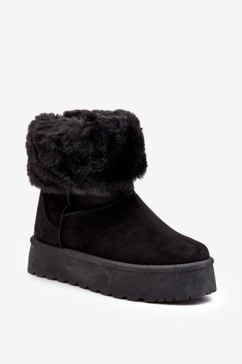 Śniegowce Damskie>Boto Damskie Śniegowce Z Futerkiem Czarne Rainsa
