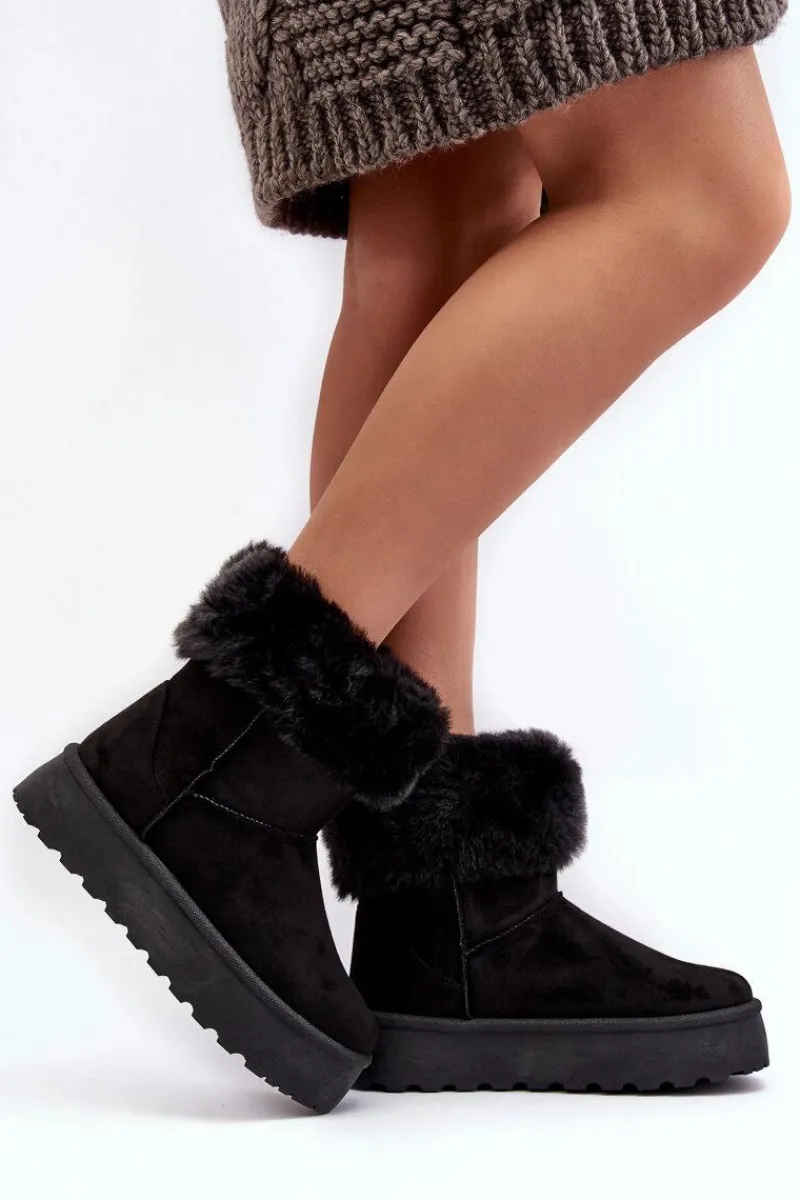 Śniegowce Damskie>Boto Damskie Śniegowce Z Futerkiem Czarne Rainsa