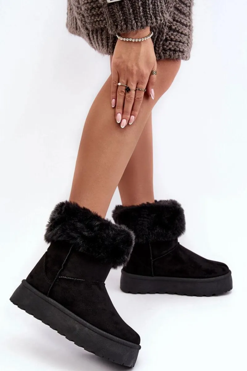 Śniegowce Damskie>Boto Damskie Śniegowce Z Futerkiem Czarne Rainsa