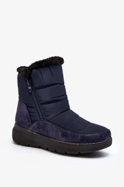 Clearance Boto Damskie Śniegowce Z Futerkiem Granatowe Primose Niebieski