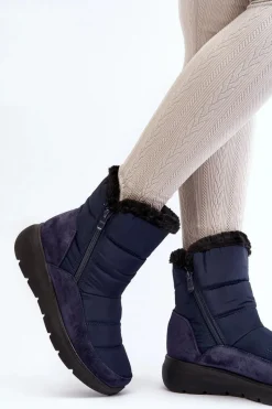 Clearance Boto Damskie Śniegowce Z Futerkiem Granatowe Primose Niebieski