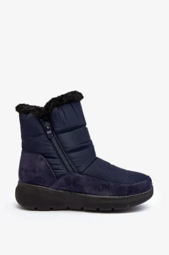 Clearance Boto Damskie Śniegowce Z Futerkiem Granatowe Primose Niebieski