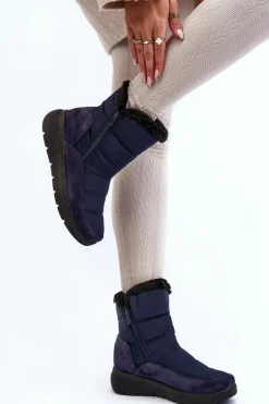 Clearance Boto Damskie Śniegowce Z Futerkiem Granatowe Primose Niebieski