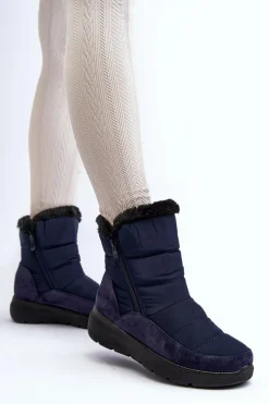 Clearance Boto Damskie Śniegowce Z Futerkiem Granatowe Primose Niebieski