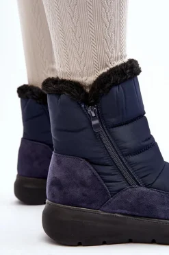 Clearance Boto Damskie Śniegowce Z Futerkiem Granatowe Primose Niebieski