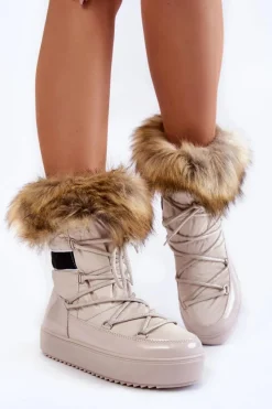 Clearance Boto Damskie Śniegowce Z Futerkiem Sznurowane Beżowe Shannon